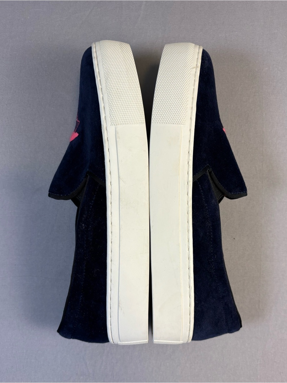 Bing Xu Brand New Navy Velvet Slip-On Sneakers with Flamingo Embroidery Size 39 - Picture 5 of 9